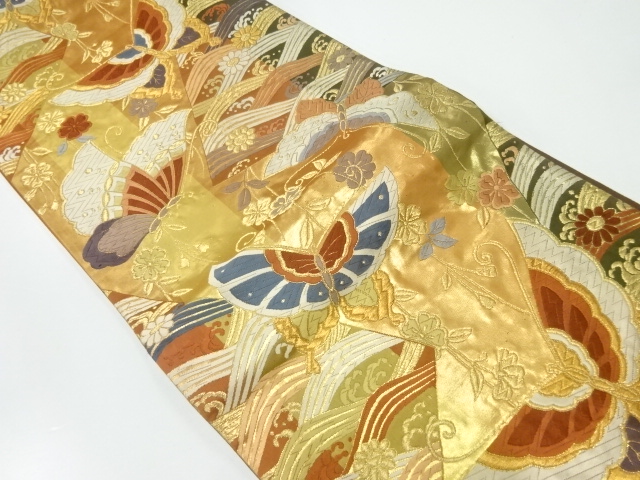 唐織蝶に波模様織出し袋帯